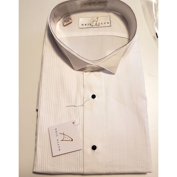 NEIL ALLYN TUXEDO SHIRT 2XL White 37/38 WING COLLAR MPORTED FABRIC Tux Studs Men - Picture 1 of 11
